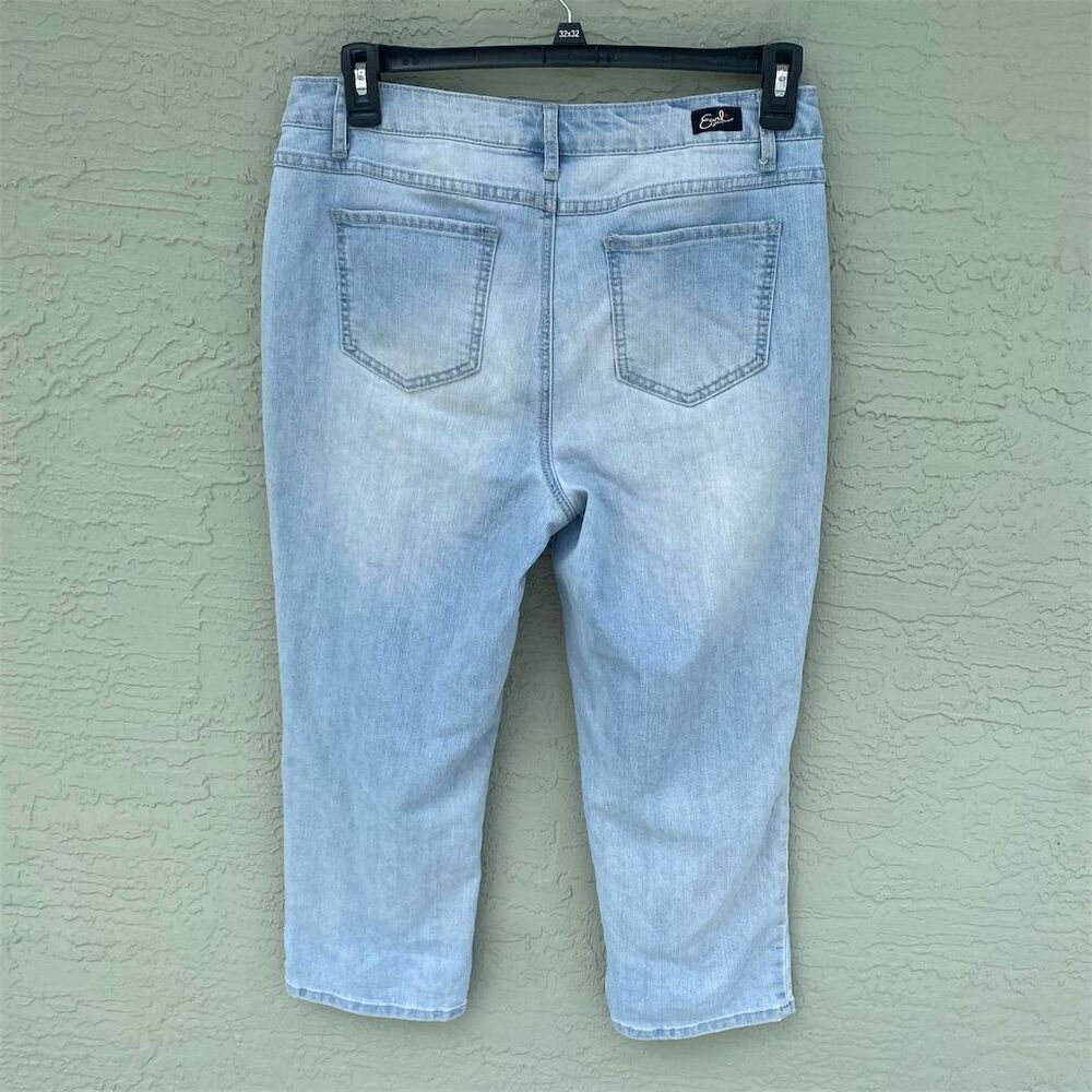 Earl Jean Women's Size 14 Light Wash Denim Capri Jeans Crochet Lace Pockets - Picture 5 of 11